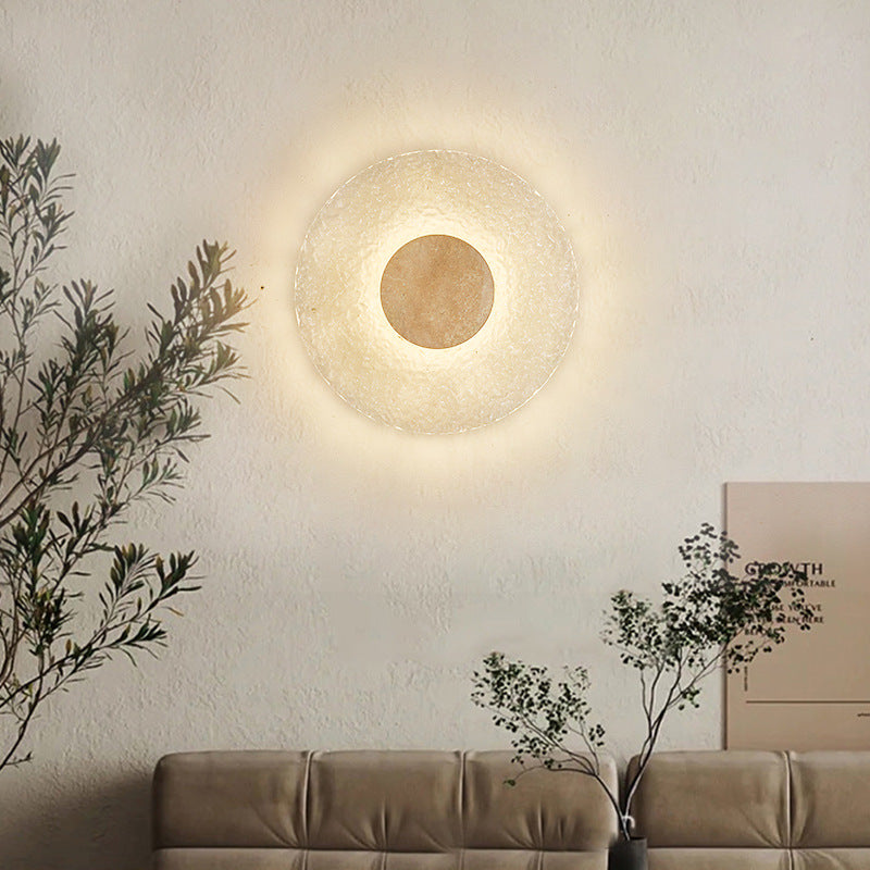 Wall Light Travertine Stone Acrylic Disc Minimalist Living Room Bedroom Hallway