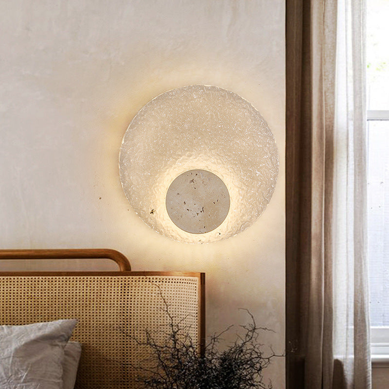 Wall Light Travertine Stone Acrylic Disc Minimalist Living Room Bedroom Hallway