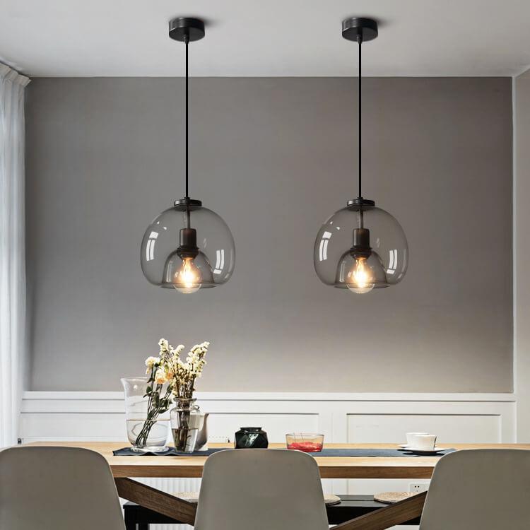 Pendant Light Smoke Grey Hand Blown Glass Dome Minimalist Kitchen Island Dining Bedroom
