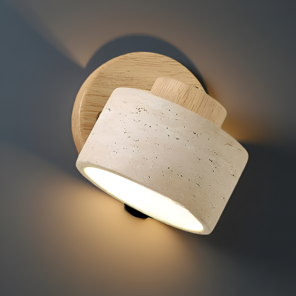 Wall Light Travertine Stone Wood Reading Study Bedside Bedroom Living Room