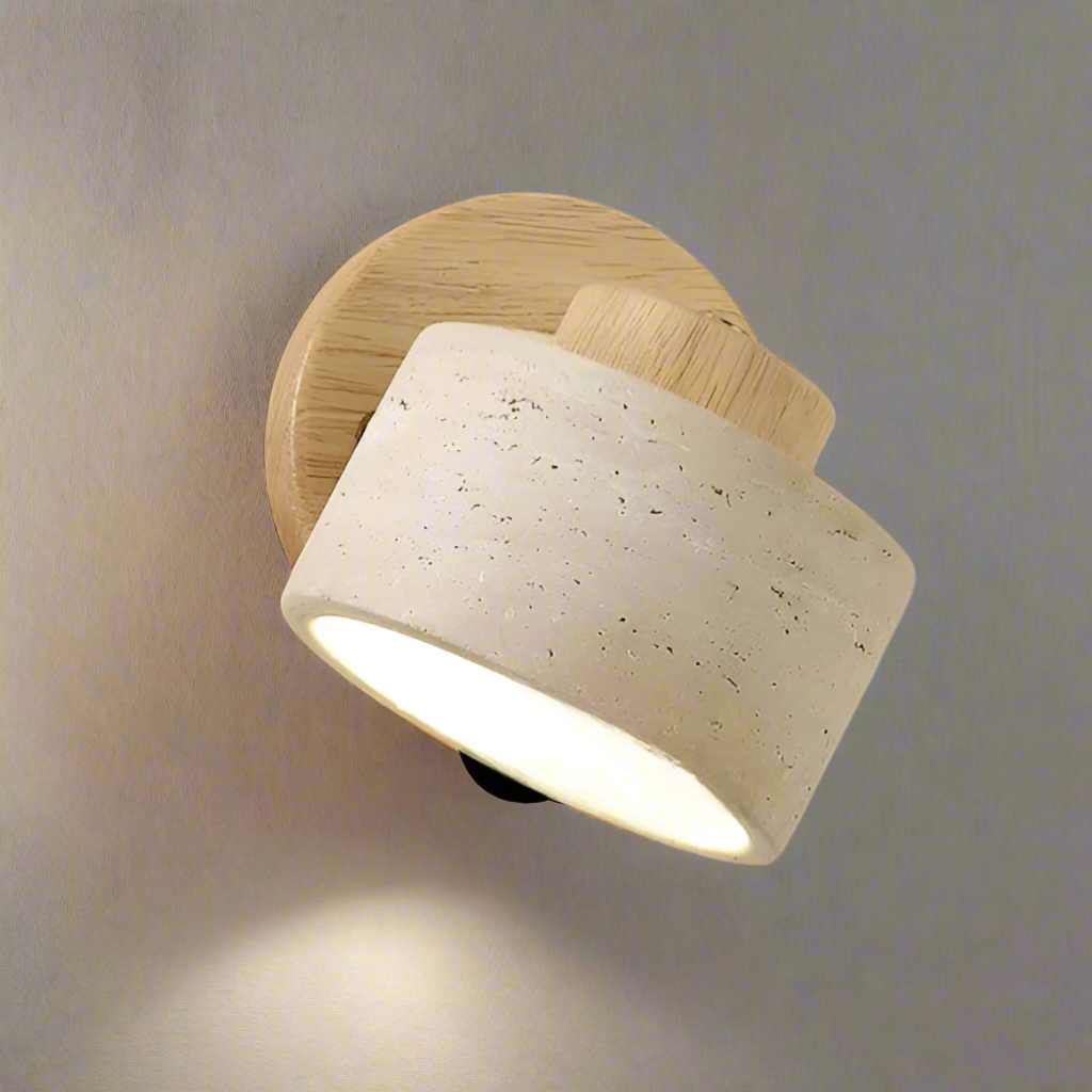 Wall Light Travertine Stone Wood Reading Study Bedside Bedroom Living Room