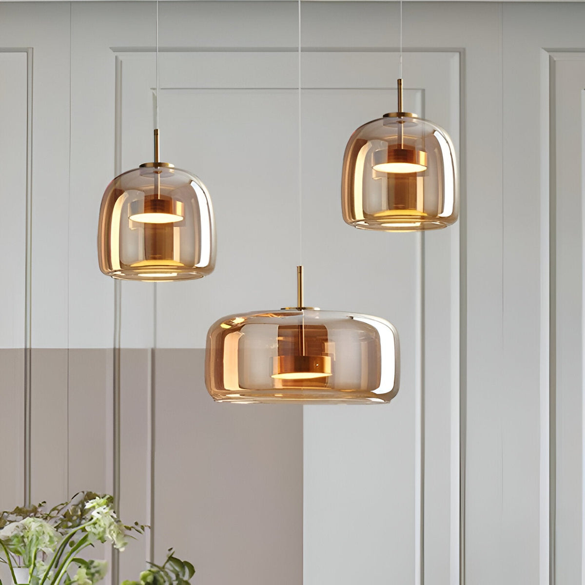Pendant Light Hand Blown Glass Trio Cluster Retro Kitchen Island Dining Room