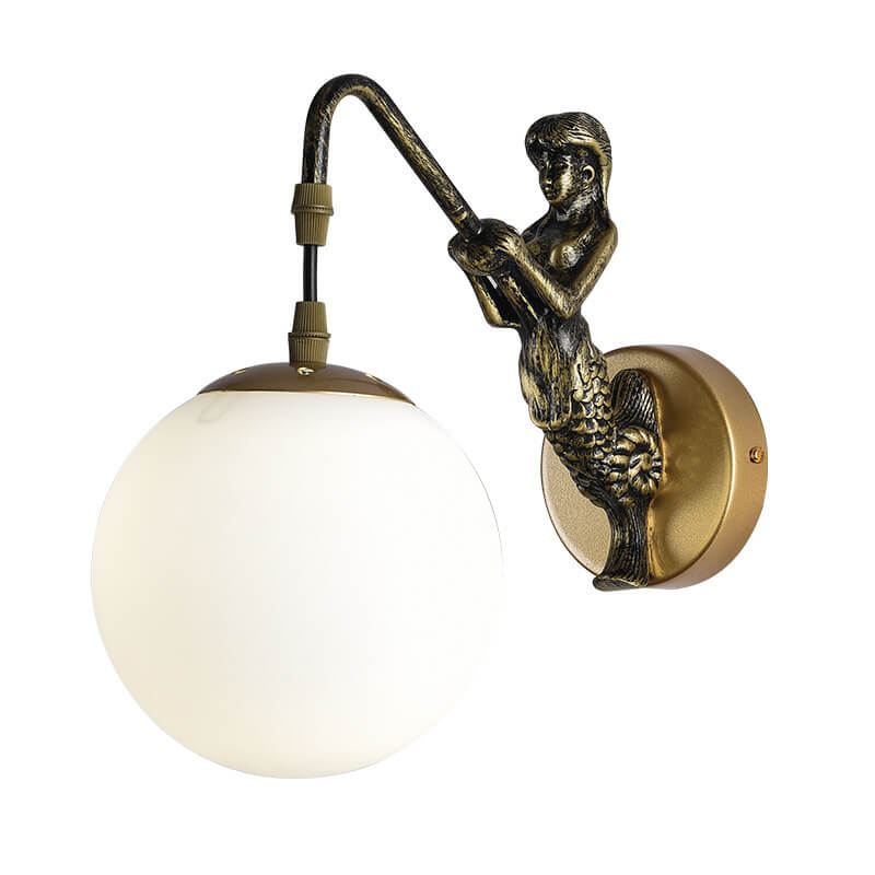 Wall Light Sconce Orb Glass Shade Vintage Rustic Bedroom Living Room Hallway
