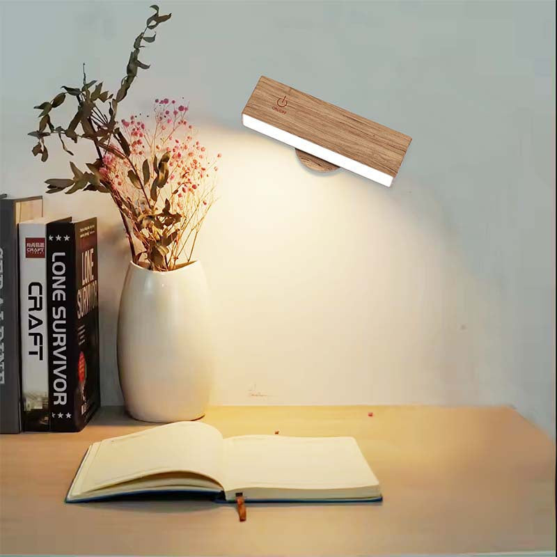 Rechargeable Wall Light Wood Magnetic Mount 360 Rotating Remote Dimmable Type-C Bedside Reading