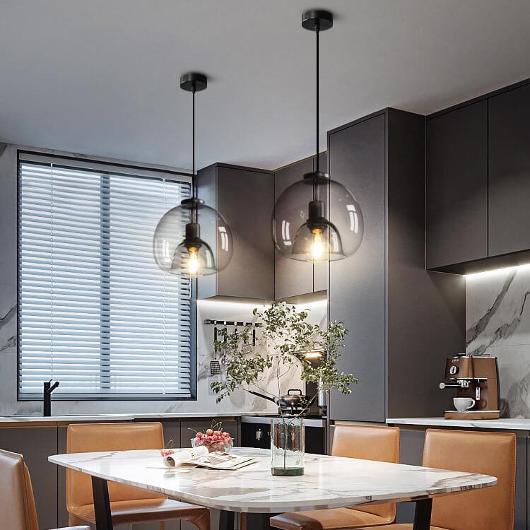 Pendant Light Smoke Grey Hand Blown Glass Dome Minimalist Kitchen Island Dining Bedroom