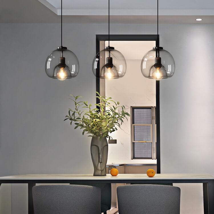 Pendant Light Smoke Grey Hand Blown Glass Dome Minimalist Kitchen Island Dining Bedroom