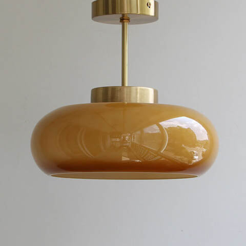 Semi Flush Mount Ceiling Light Brass Amber Glass Vintage Hallway Bedroom Living Room