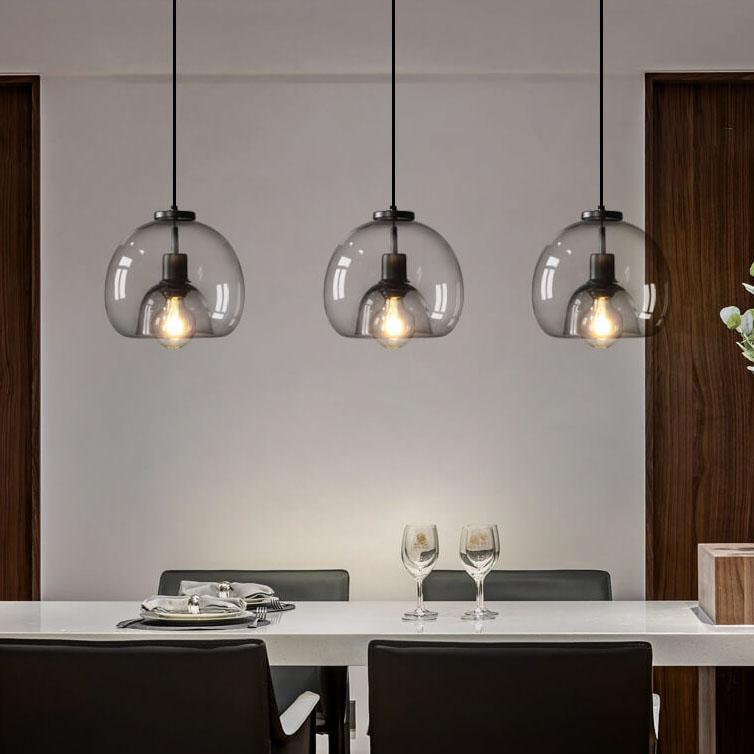 Pendant Light Smoke Grey Hand Blown Glass Dome Minimalist Kitchen Island Dining Bedroom