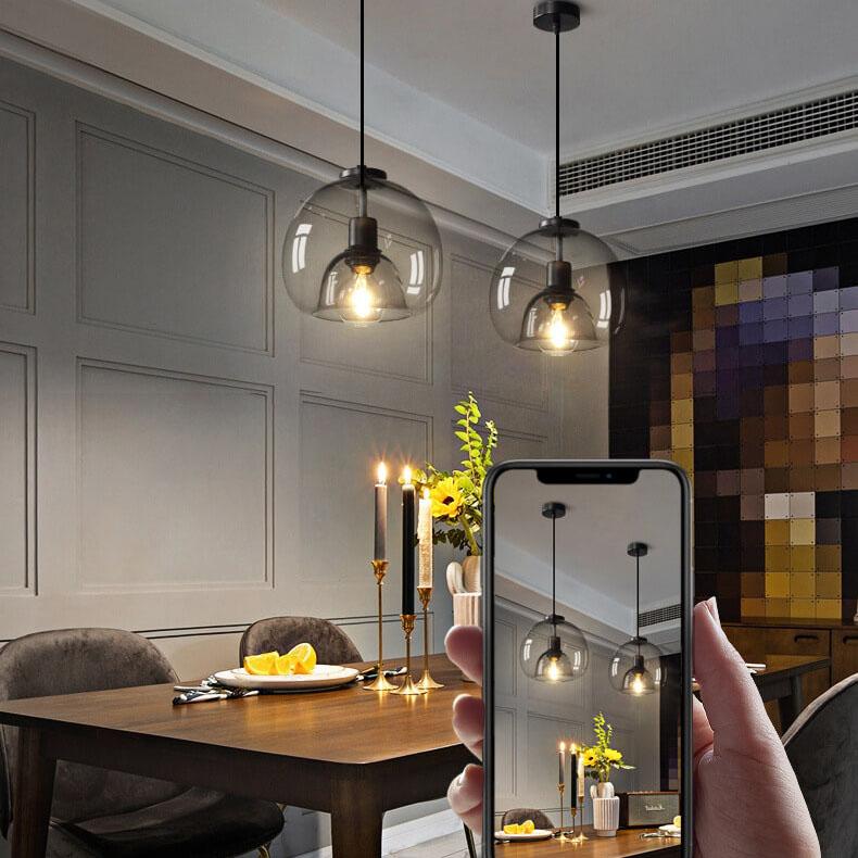 Pendant Light Smoke Grey Hand Blown Glass Dome Minimalist Kitchen Island Dining Bedroom
