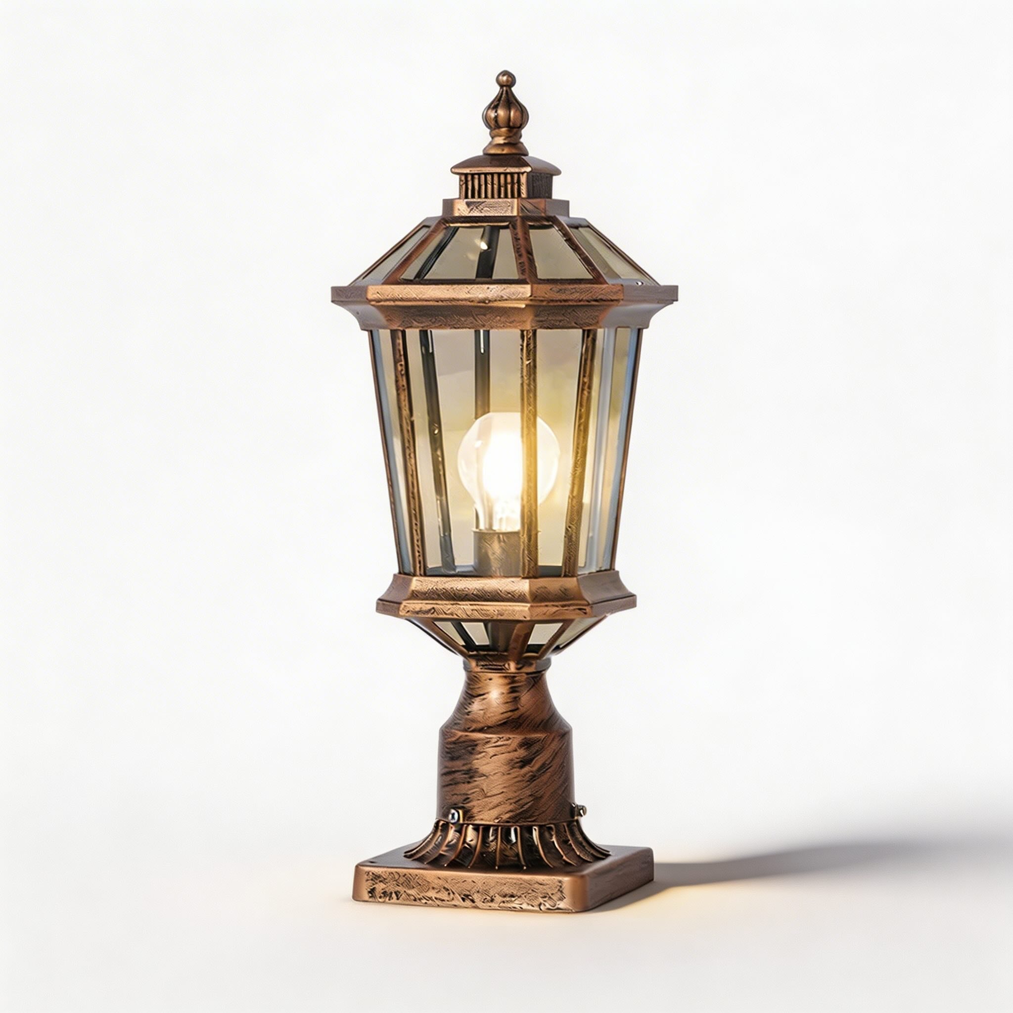 Outdoor Pillar Light with Aluminum Frame and Glass Shade