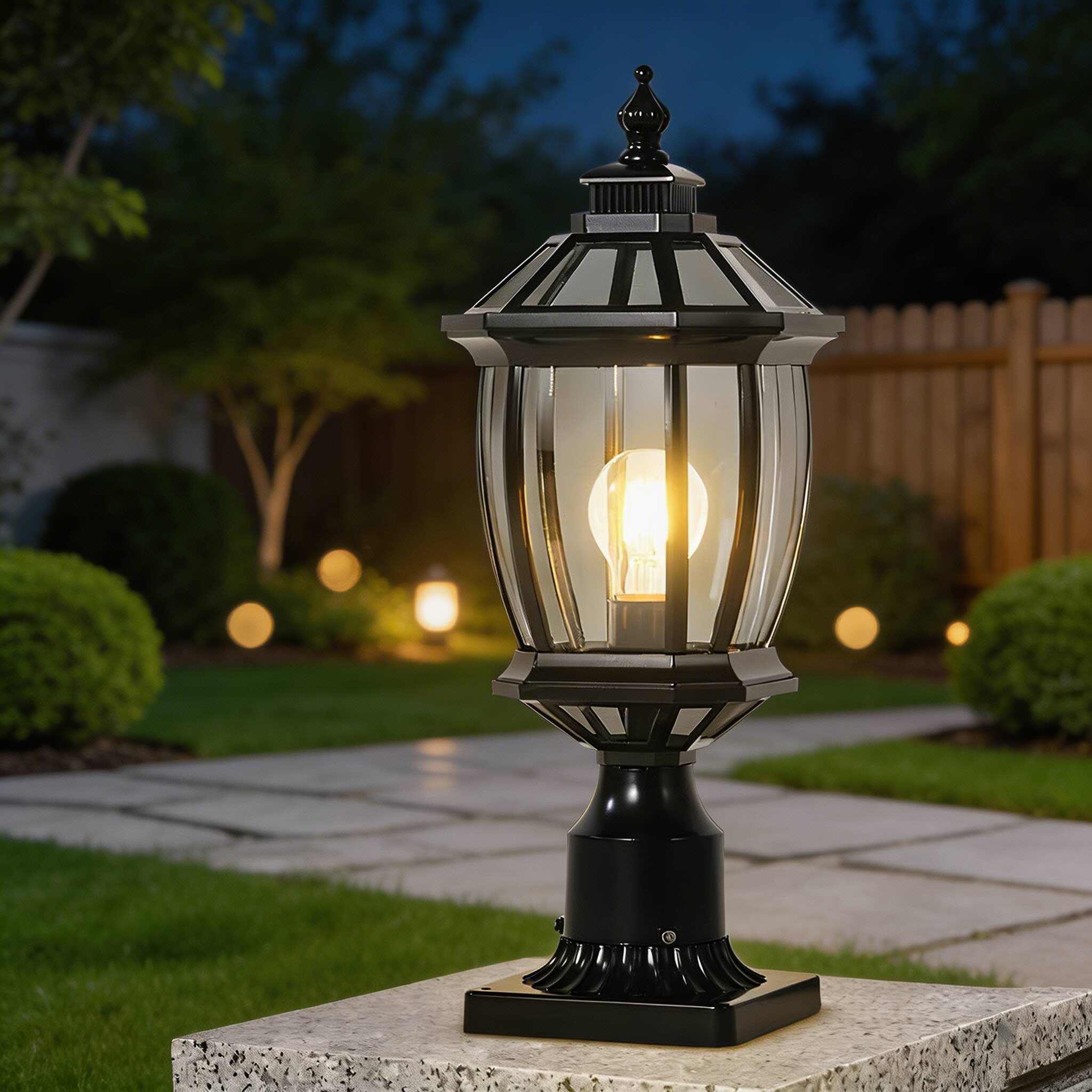 Outdoor Pillar Light with Aluminum Frame and Glass Shade