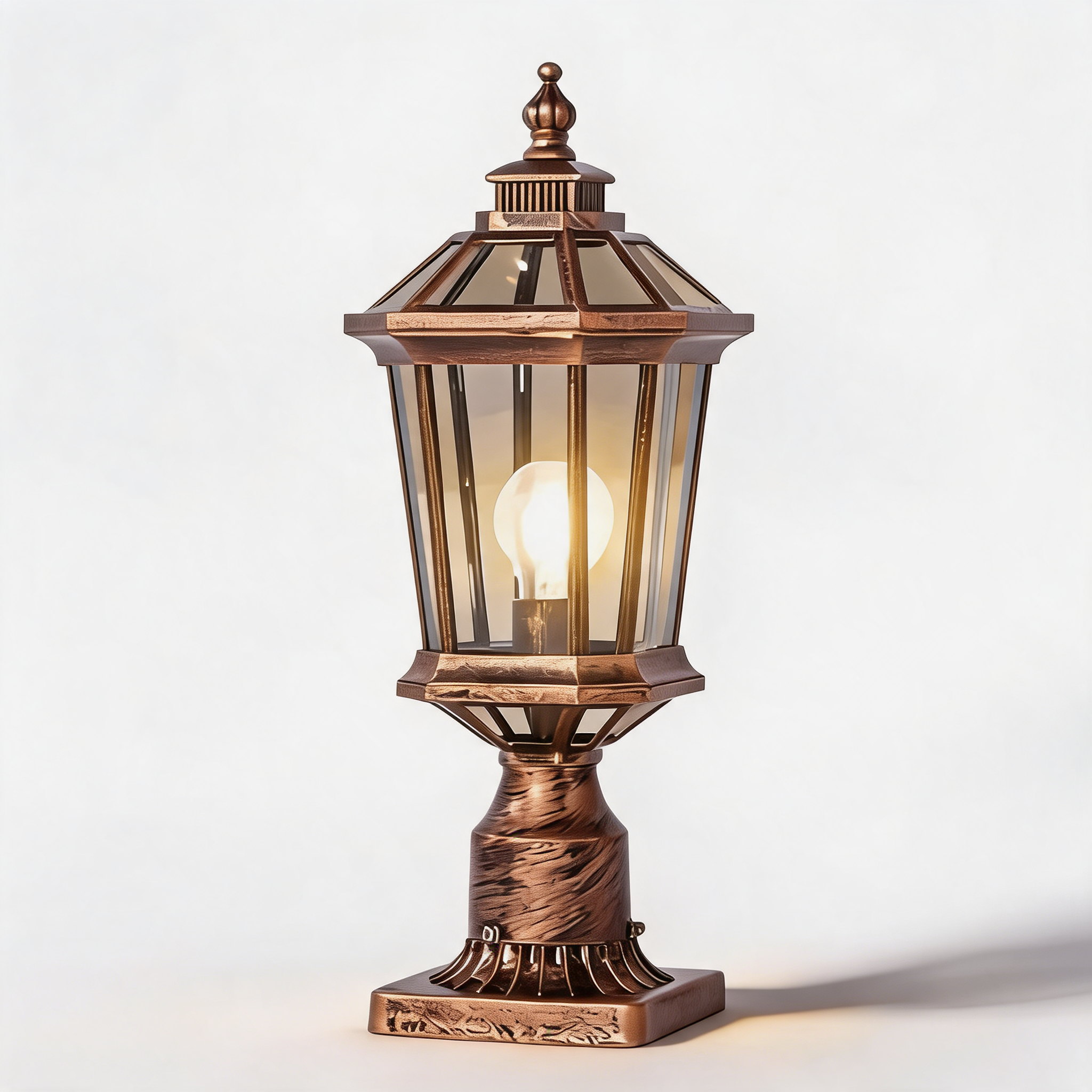 Outdoor Pillar Light with Aluminum Frame and Glass Shade