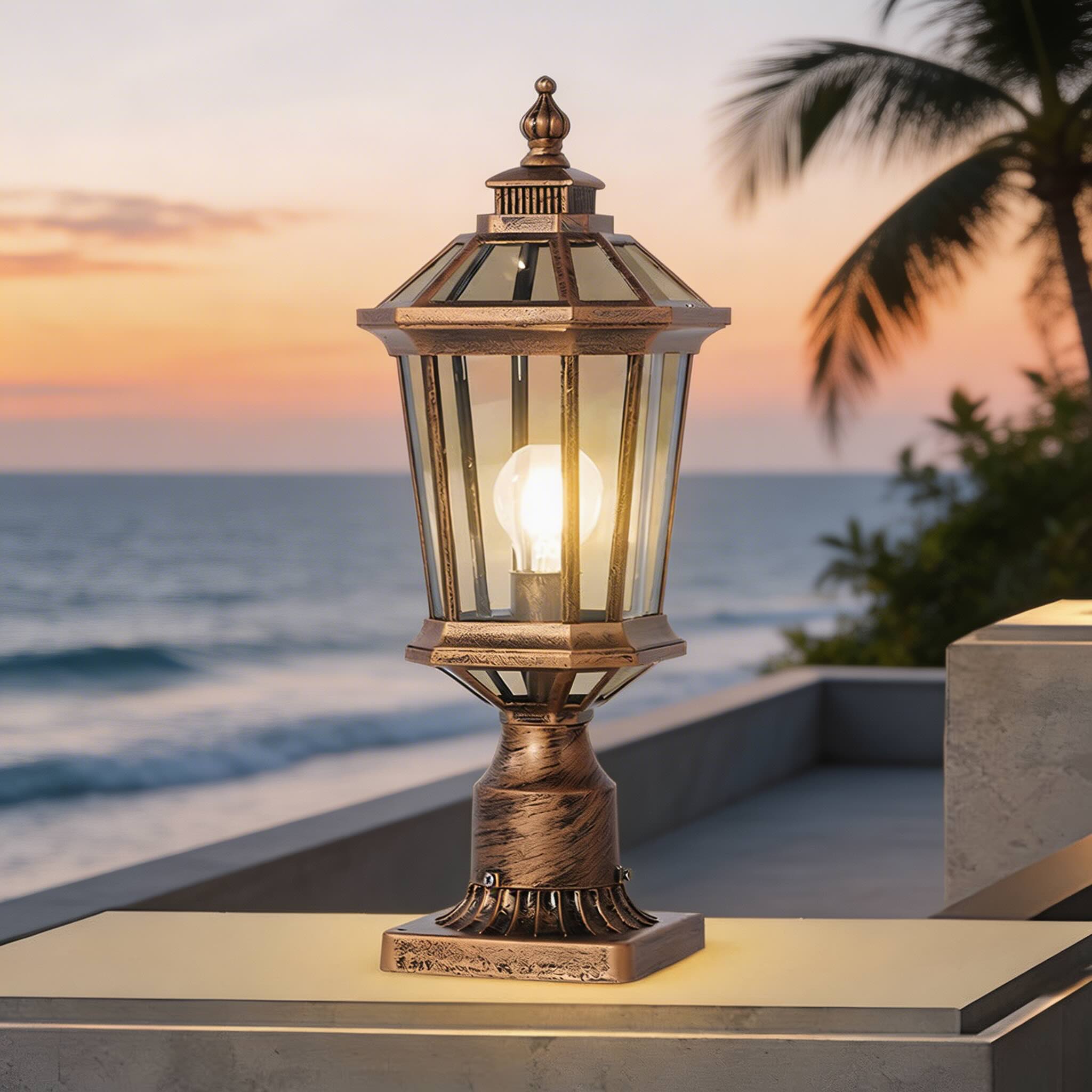 Outdoor Pillar Light with Aluminum Frame and Glass Shade