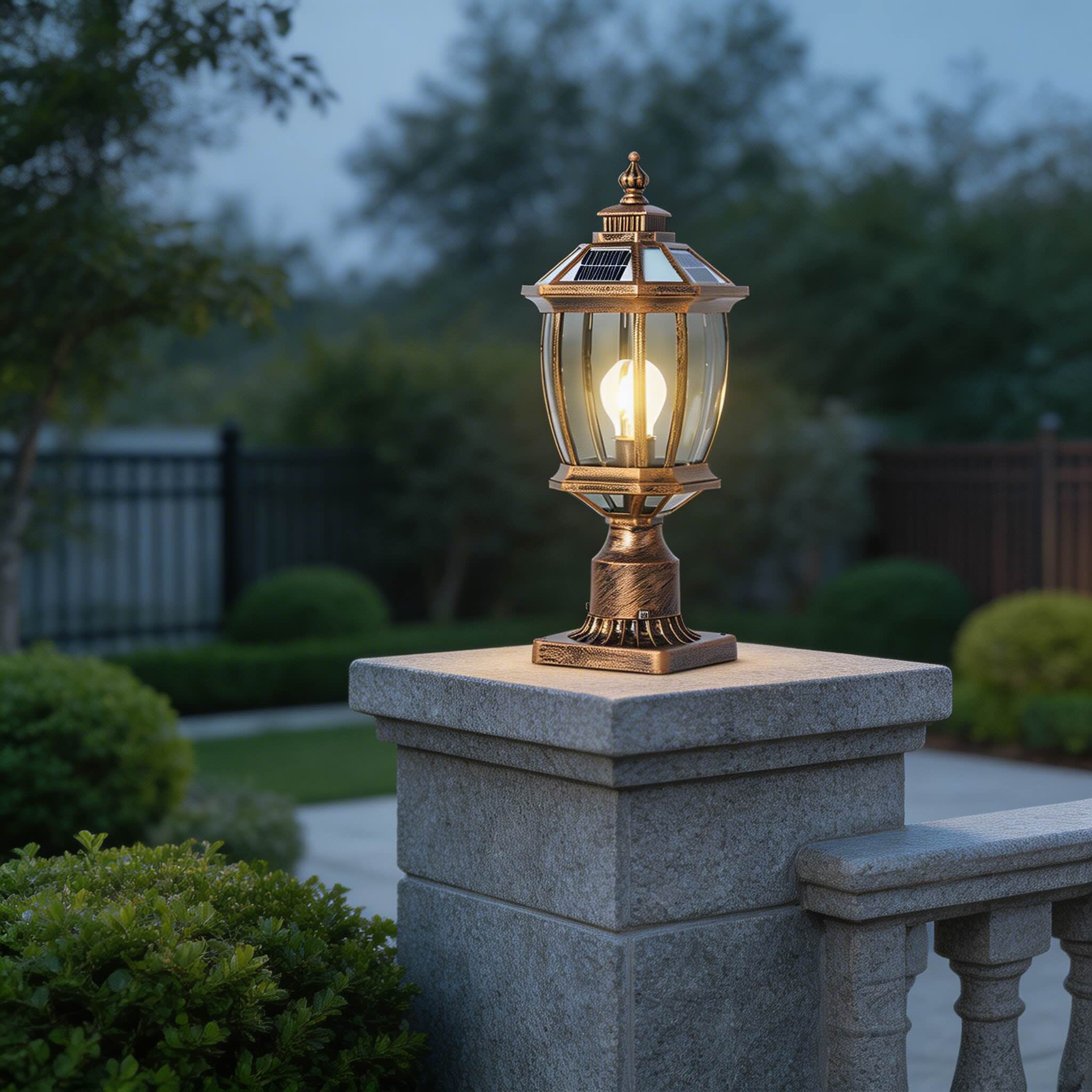 Outdoor Pillar Light with Aluminum Frame and Glass Shade