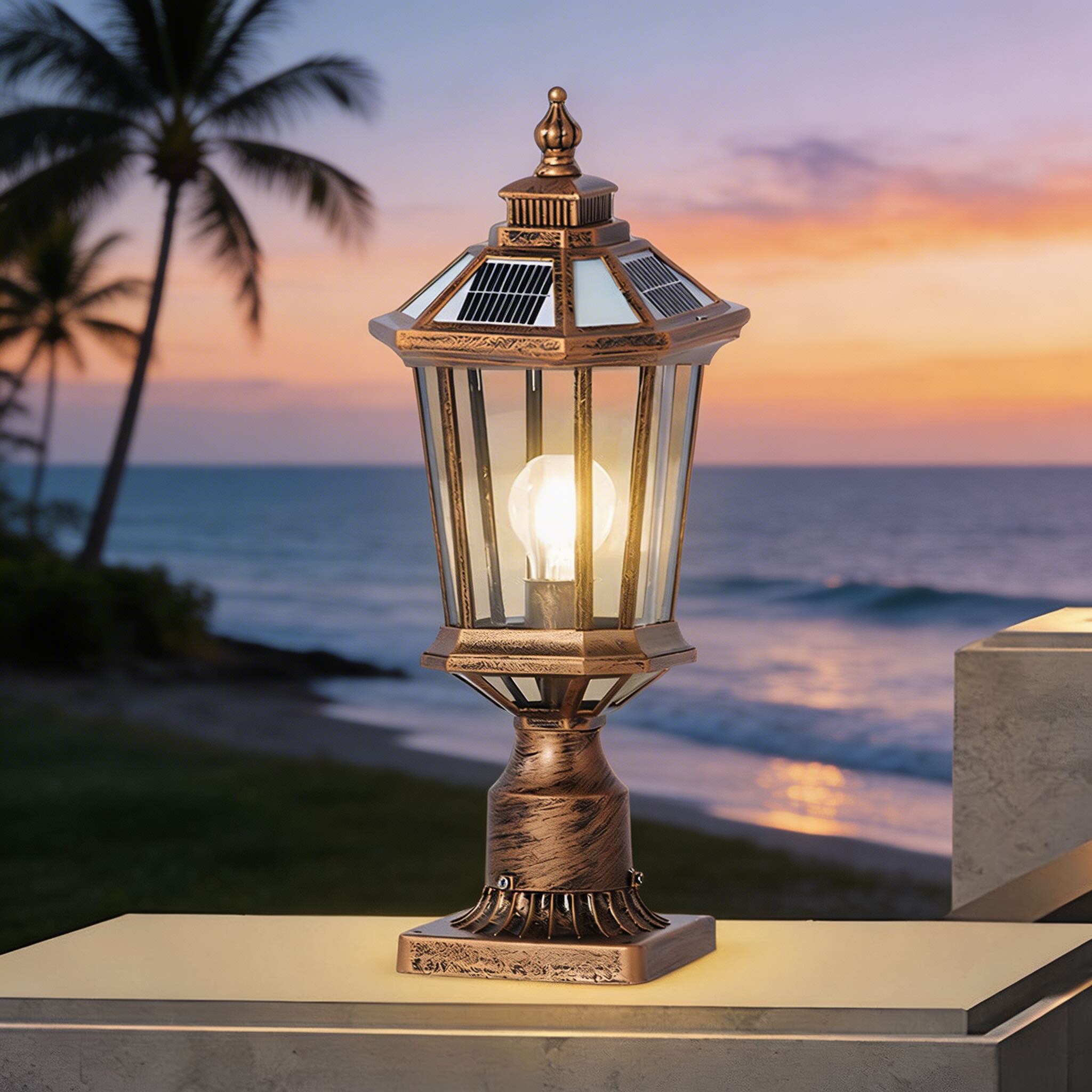 Outdoor Pillar Light with Aluminum Frame and Glass Shade