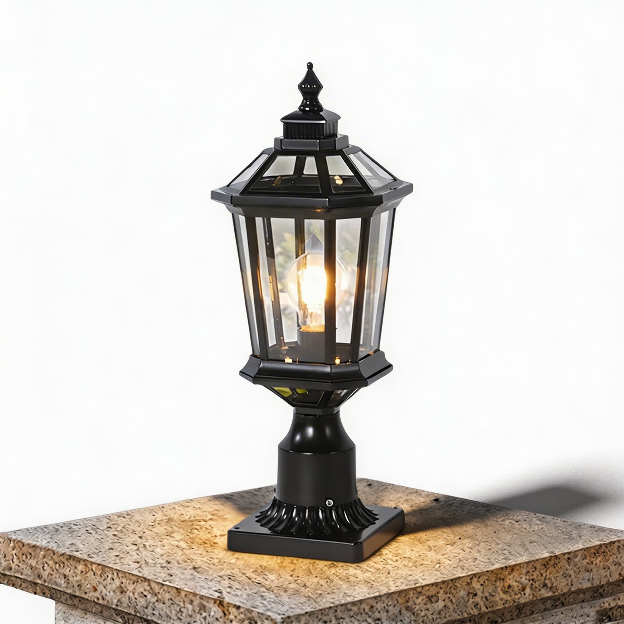 Outdoor Pillar Light with Aluminum Frame and Glass Shade