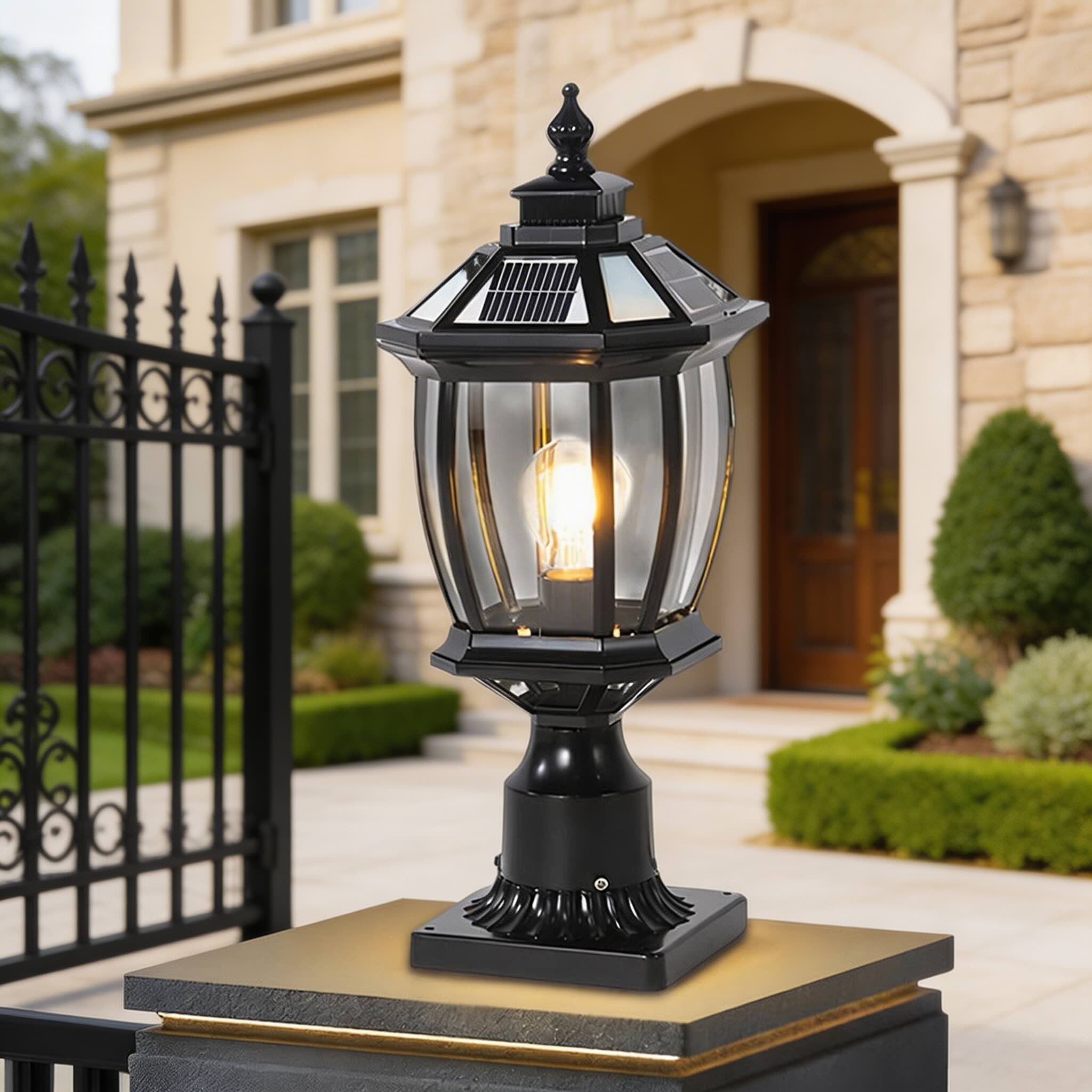 Outdoor Pillar Light with Aluminum Frame and Glass Shade