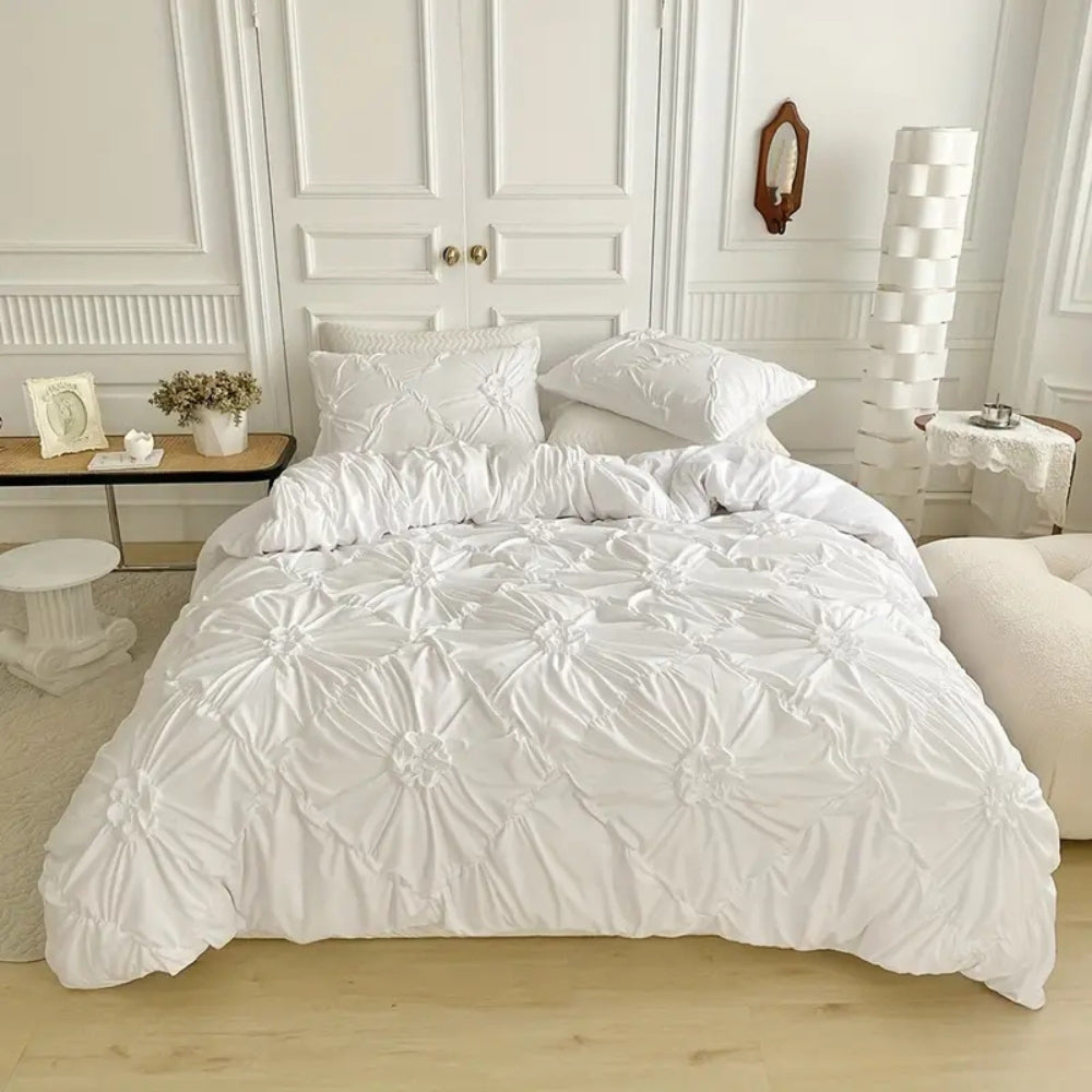 Pinch Pleat Quilt Cover Set with Ruffle Texture