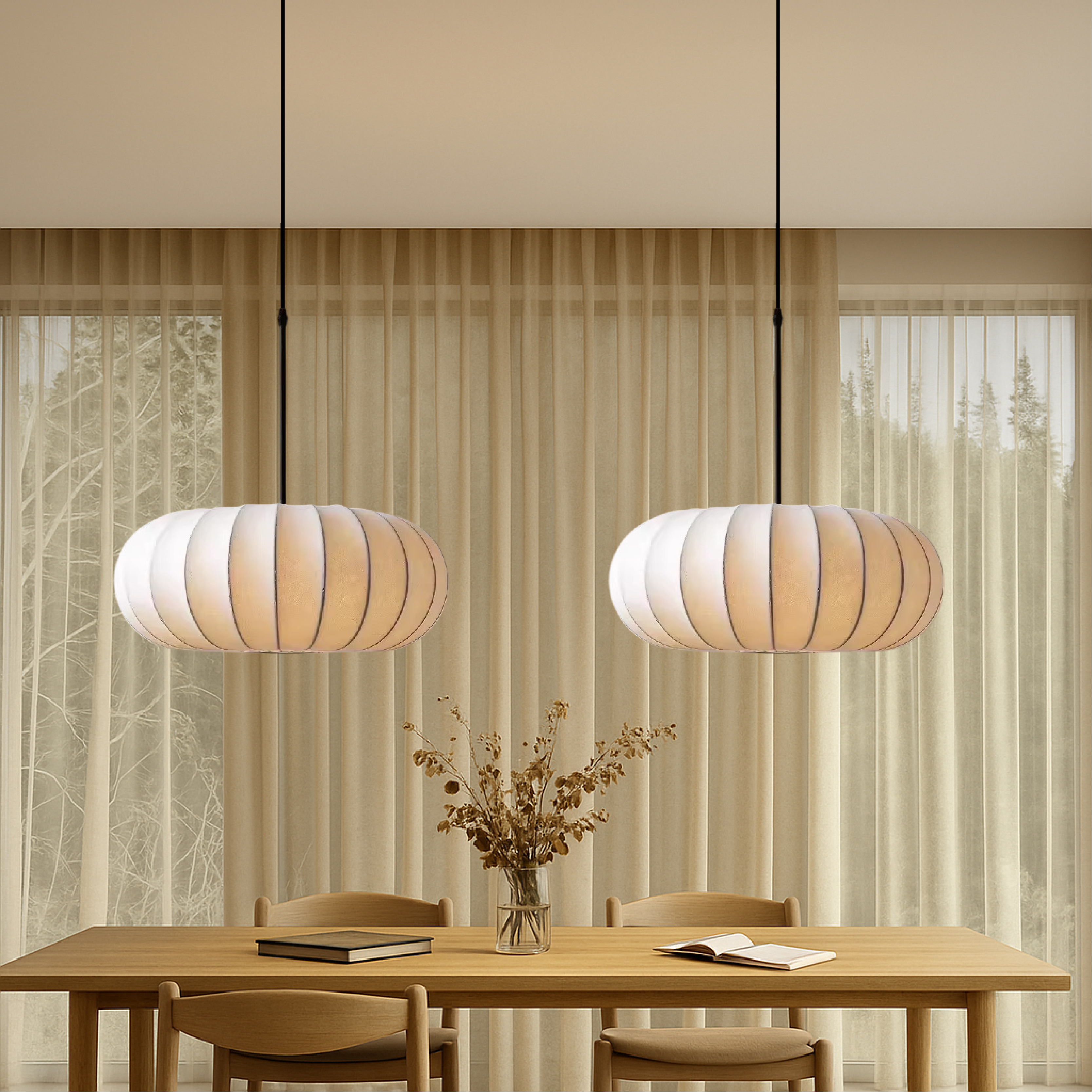 Fabric Pendant Light Pleated Hanging Ceiling Lamp