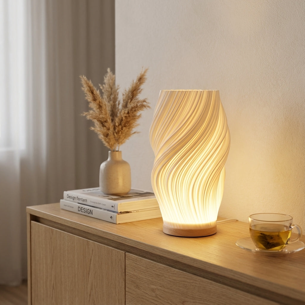 Pleated Twisted Sculptural Table Lamp
