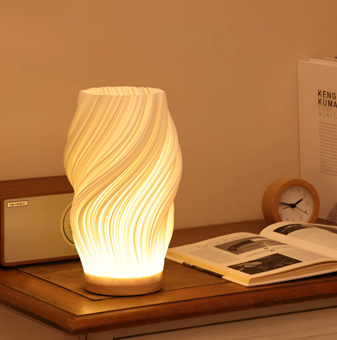 Pleated Twisted Sculptural Table Lamp