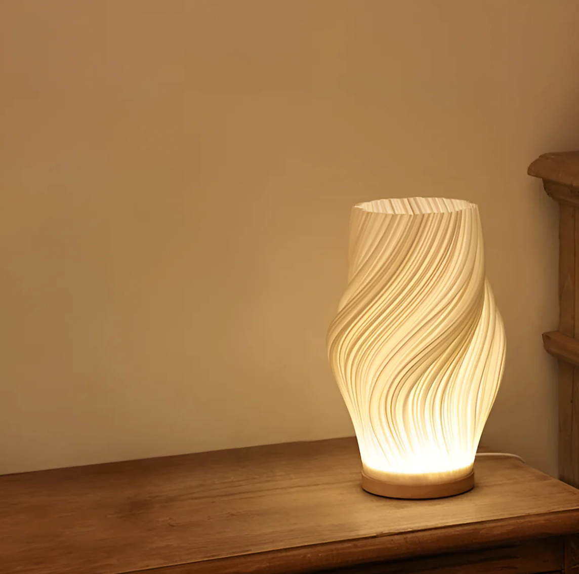 Pleated Twisted Sculptural Table Lamp