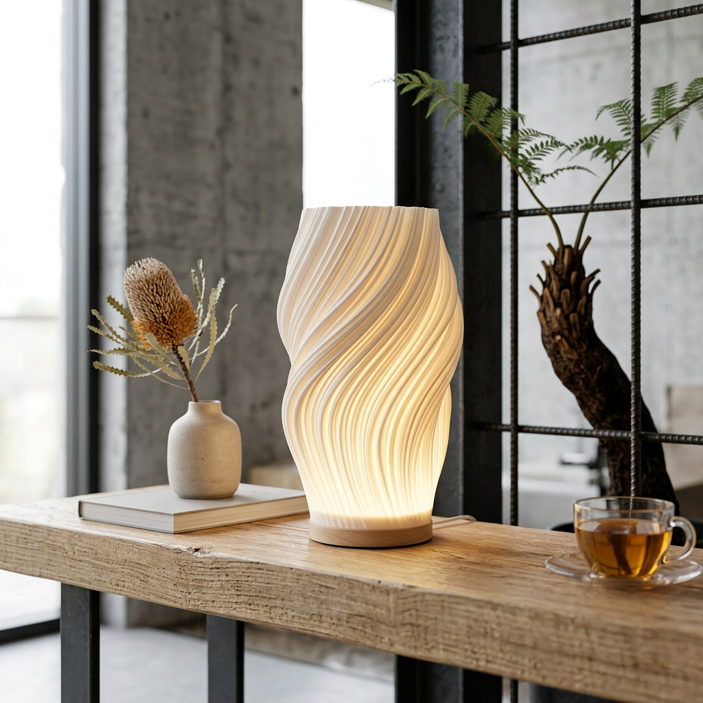 Pleated Twisted Sculptural Table Lamp