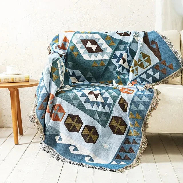 Polyester Cotton Jacquard Throw Blanket with Fringe