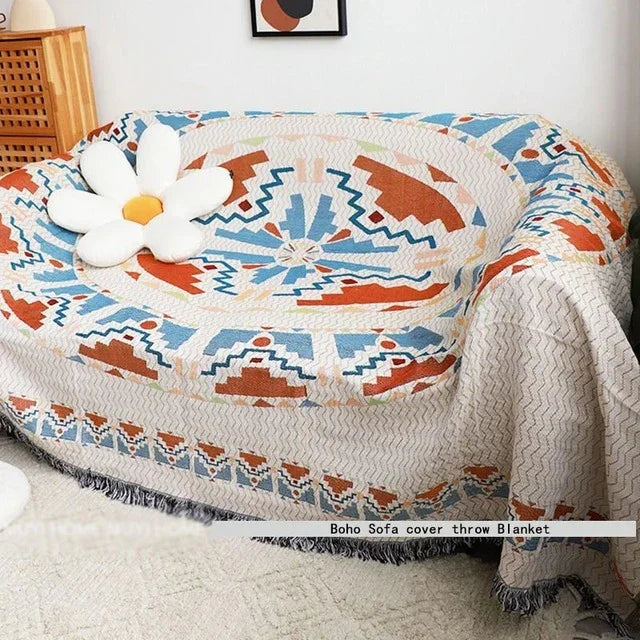Polyester Cotton Jacquard Throw Blanket with Fringe