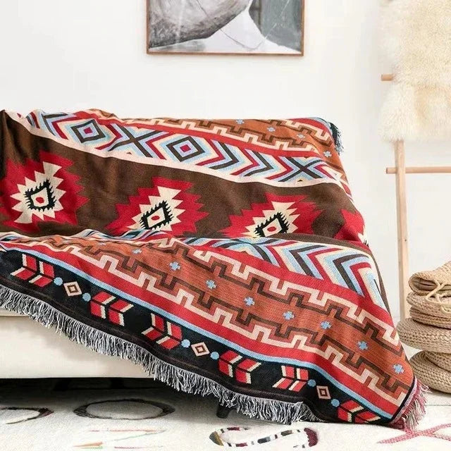 Polyester Cotton Jacquard Throw Blanket with Fringe