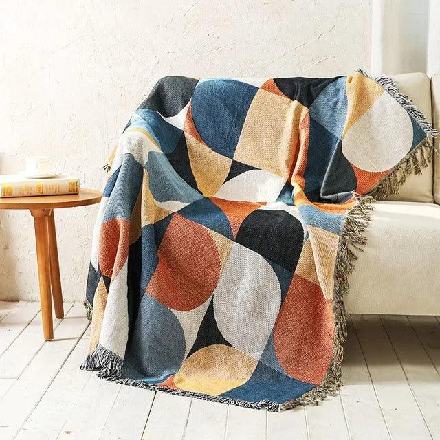 Polyester Cotton Jacquard Throw Blanket with Fringe