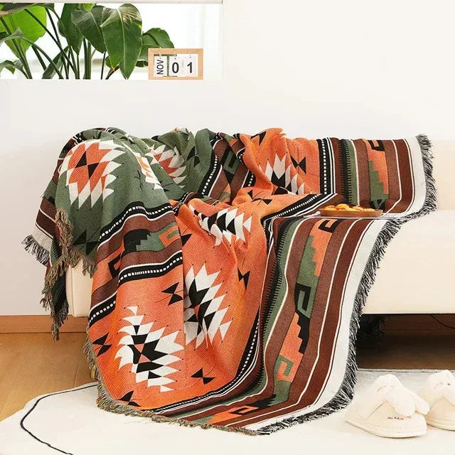 Polyester Cotton Jacquard Throw Blanket with Fringe