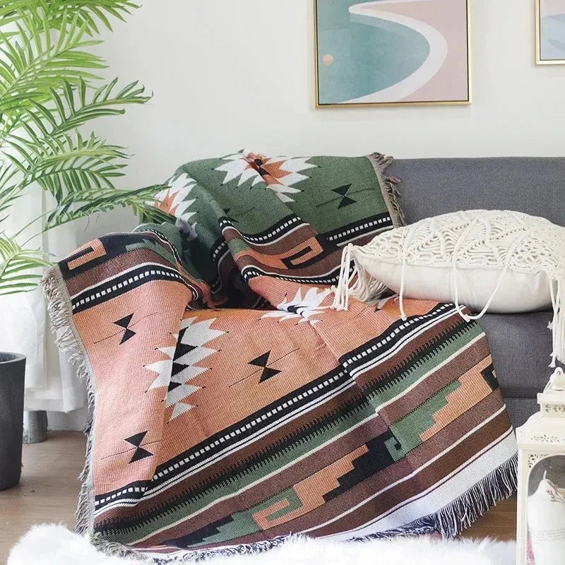 Polyester Cotton Jacquard Throw Blanket with Fringe