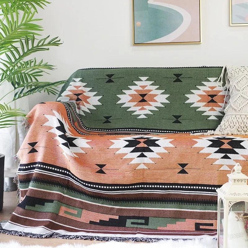 Polyester Cotton Jacquard Throw Blanket with Fringe