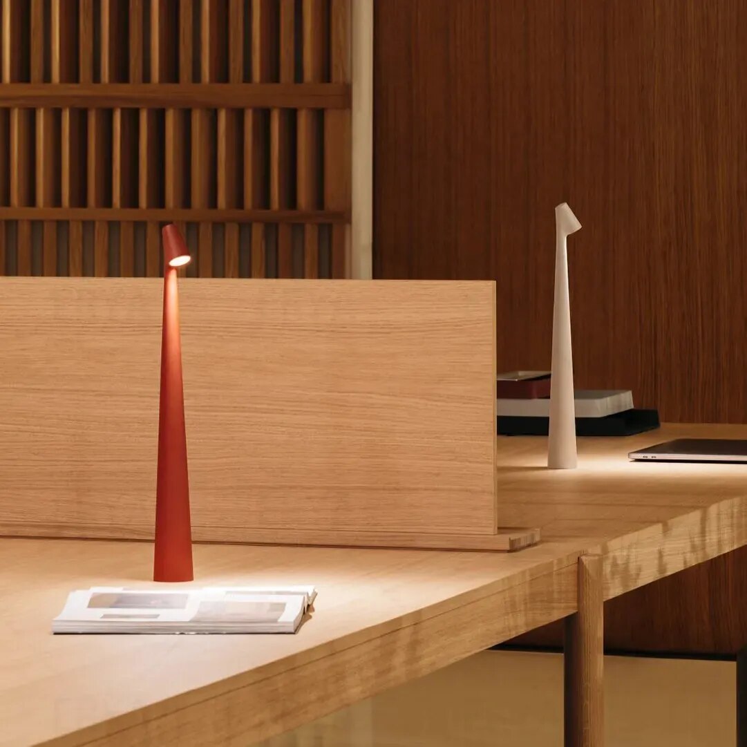 Cordless Table Lamp Set of 2 Aluminium Slim Cone Downlight Rechargeable Touch Dimmable Dining Bar
