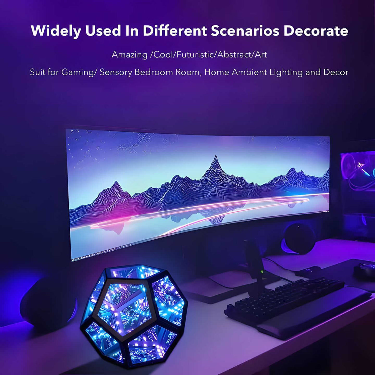 Infinity Mirror Lamp Dodecahedron 3D LED Colour Changing Night Light Gaming Room Bedroom Decor
