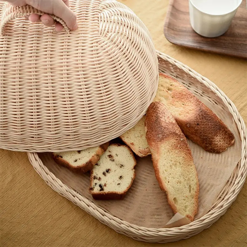 Rattan Bread Basket with Woven Cover