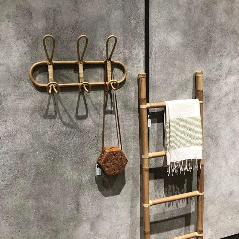Rattan Wall Rack with Hanging Hooks