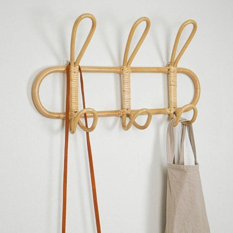 Rattan Wall Rack with Hanging Hooks