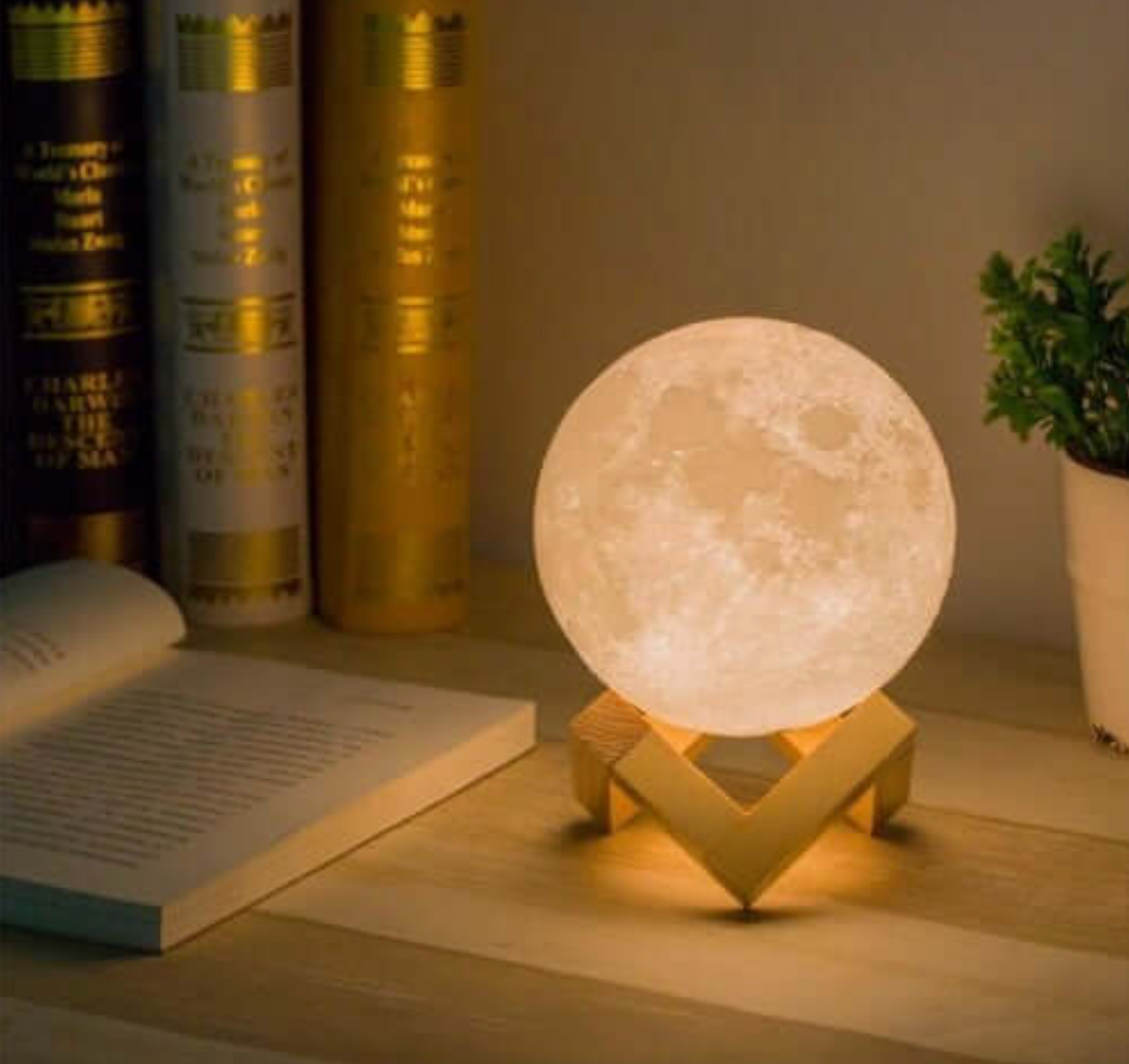 Rechargeable LED Moon Table Lamp with Wooden Stand