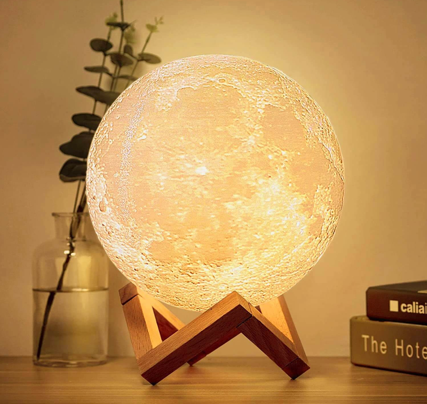 Rechargeable LED Moon Table Lamp with Wooden Stand