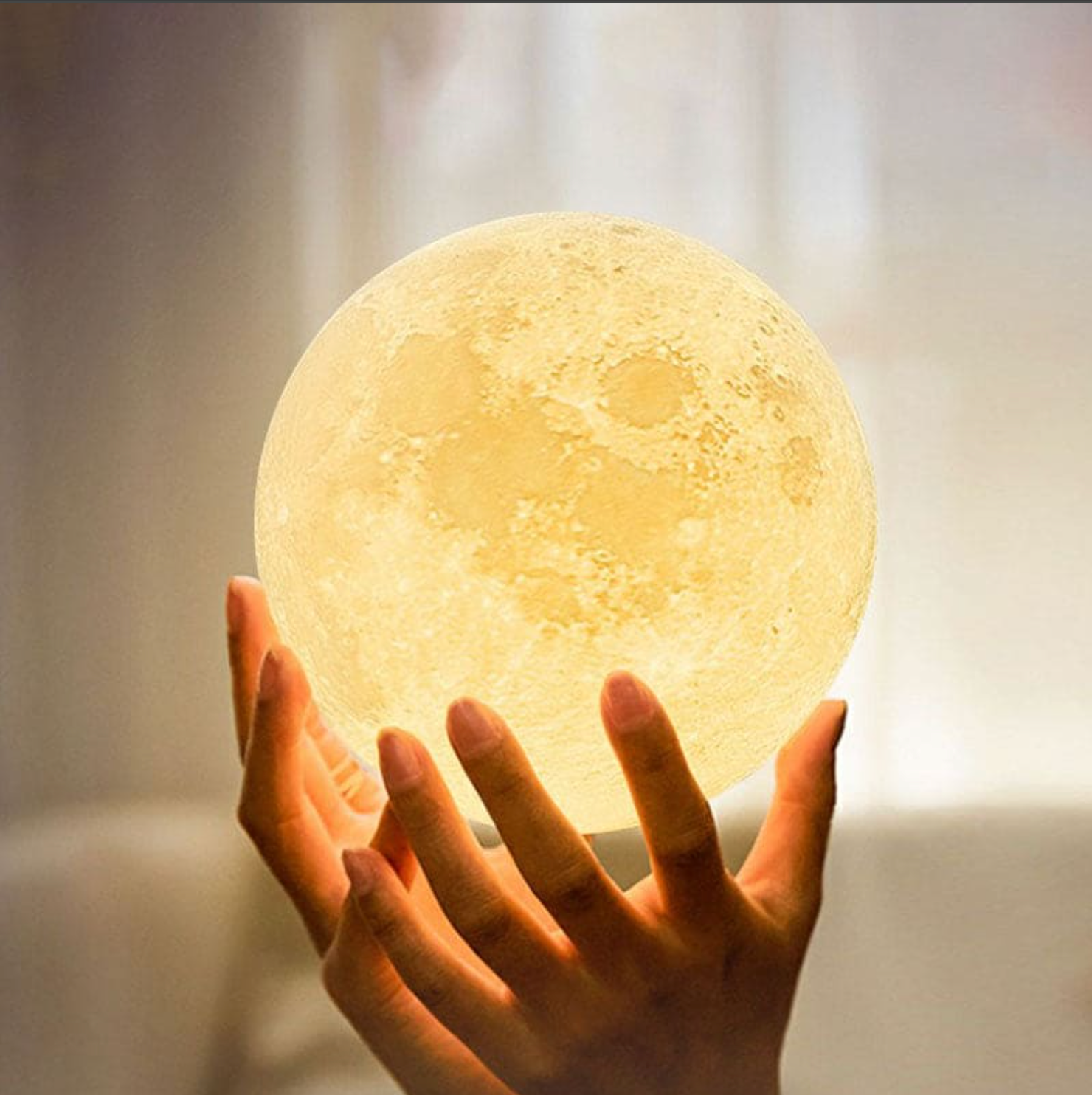 Rechargeable LED Moon Table Lamp with Wooden Stand