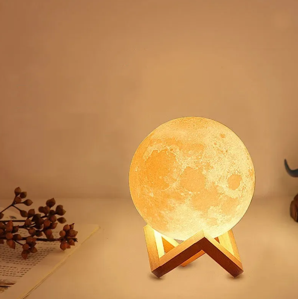 Rechargeable LED Moon Table Lamp with Wooden Stand