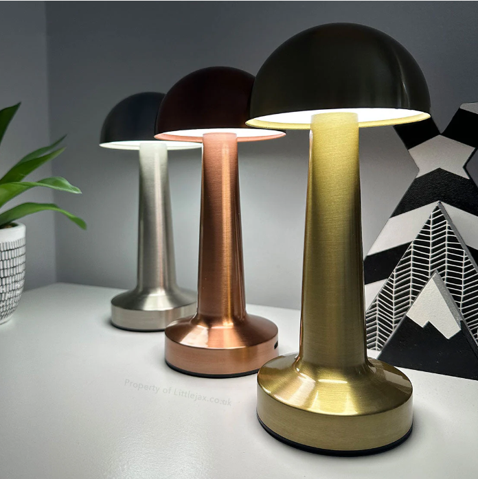 Rechargeable LED Table Lamp with Metal Mushroom Shade