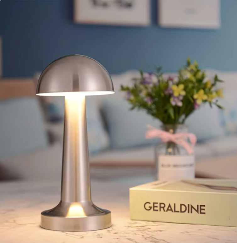 Rechargeable LED Table Lamp with Metal Mushroom Shade