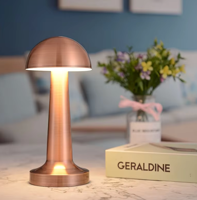 Rechargeable LED Table Lamp with Metal Mushroom Shade