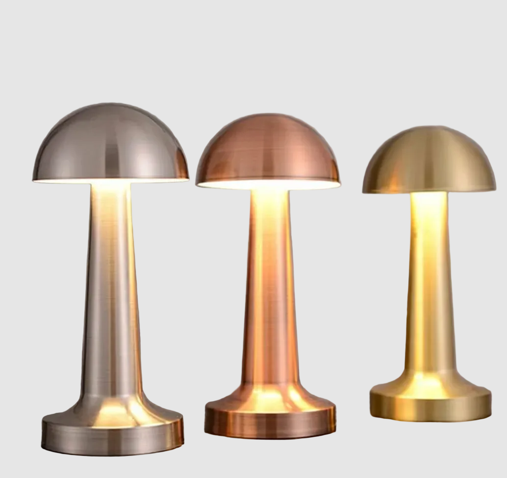 Rechargeable LED Table Lamp with Metal Mushroom Shade
