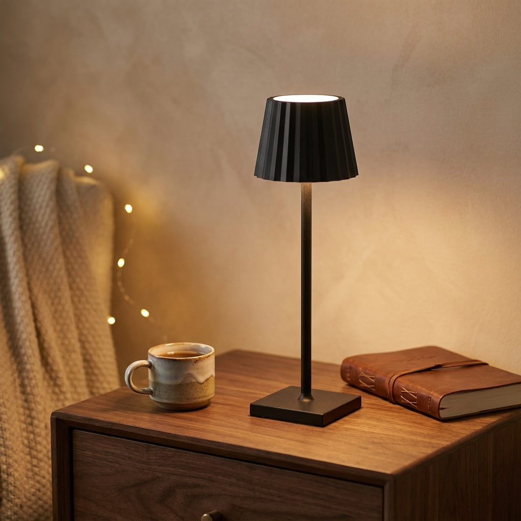 Rechargeable LED Table Lamp with Pleated Shade