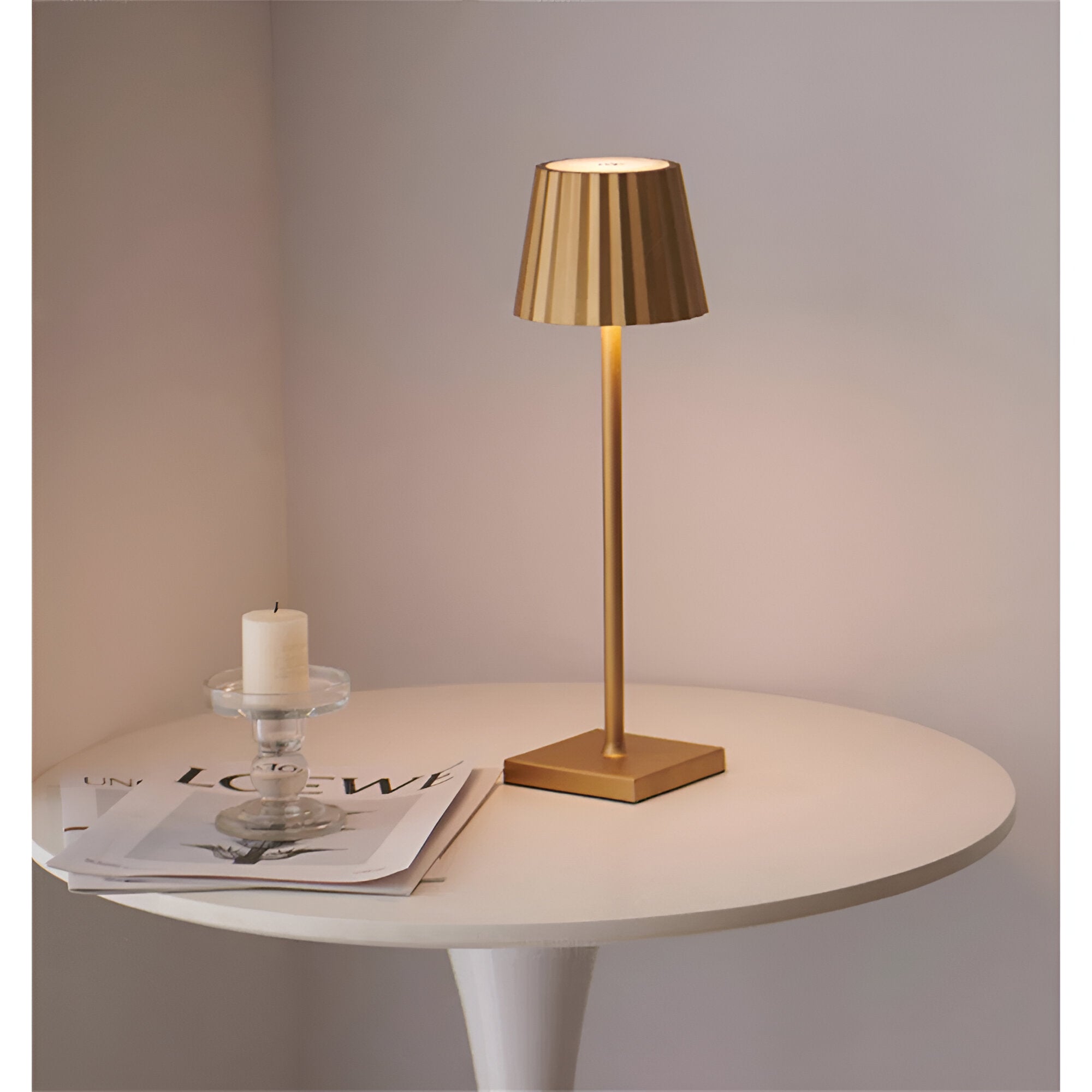 Rechargeable LED Table Lamp with Pleated Shade