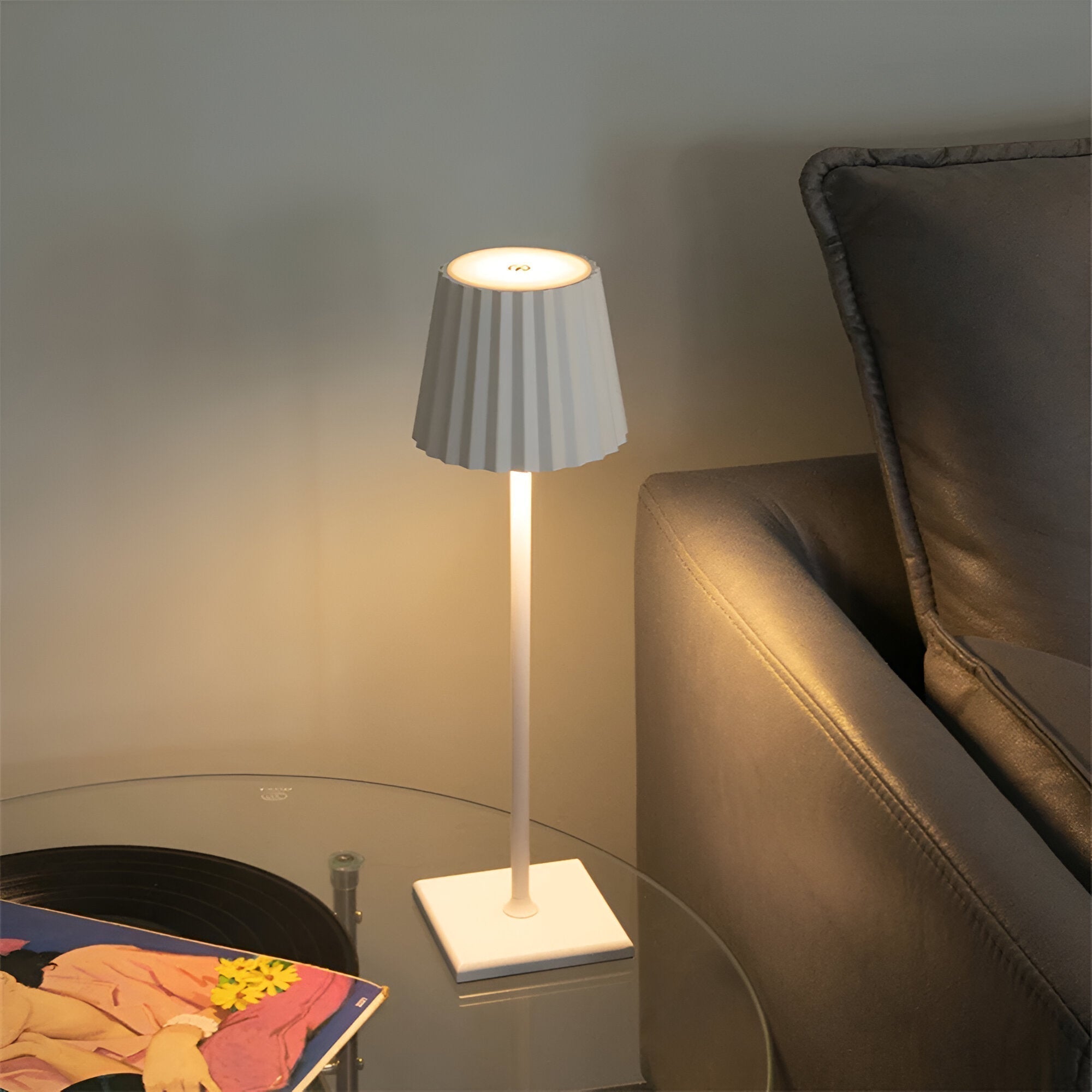 Rechargeable LED Table Lamp with Pleated Shade